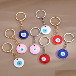 Key Rings Gold Sier Turkish Evil Eye Keychains Lucky Blue Pink Red Charm Chain Keyring For Men Women Car Pendant Drop Deliver Dhgarden Dhx6U