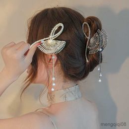 Other New Fan Shaped Hair Cl Shiny Rhinestone Tassel Women Clips Metal Grab Elegant Simple Hairpin Headwear Accessories R230608