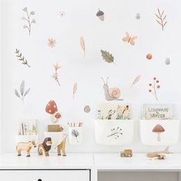 Boho Cartoon Cute Snail Mushroom Leaves Nursery Wall Decals Removable DIY Vinyl Wall Sticker Kids Room Interior Home Decor Gifts