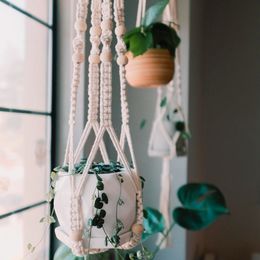 Planters Pots Macrame Handmade Plant Hanger Baskets Flower Holder Balcony Hanging Planter Basket Decor Lifting Rope Home Garden Supplies 230607