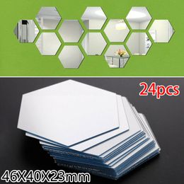 24Pcs 3D Mirror Hexagon Wall Stickers Removable Decal Mural DIY Decorative Mirror Paste Living Room Home Decoration