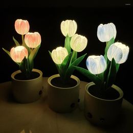 Table Lamps LED Tulip Night Light Simulation Flower Lamp Home Decoration Atmosphere Romantic Potted Desk