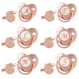 Baby Teethers Toys Name Initial Letters Pacifier born Silicone Rose Gold Bling Infant Nipple BPA Free Soother Dummy 230607
