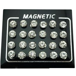 Stud Regelin 12 Pair/Lot 4/5/6/7Mm Round Crystal Rhinestone Magnet Earring Puck Women Mens Magnetic Fake Ear Plug Jewellery Drop Deliv Dhgy5