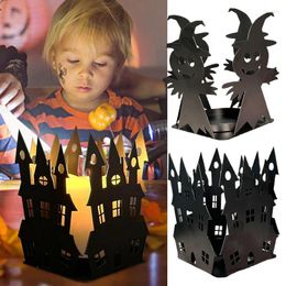 Candle Holders Halloween Holder Metal Ghost Decorations Silhouette Decor For Hollow Out Castle Pattern