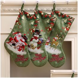 Christmas Decorations Decoration Stocking Gift Bag Snowman Santa Deer Print Sock Xmas Tree Ornament Candy Dbc Vt0735 Drop Delivery H Dhqb7