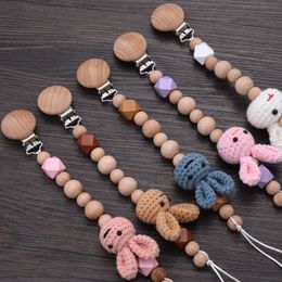 Baby Teethers Toys Beech Teether Pacifier Chain Cartoon Animal Handmade Wood Clips Nipple Clip Teething Chew 230607