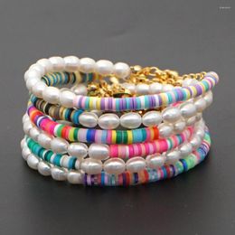 Link Bracelets Go2Boho Women Jewellery Polymer Clay Summer Beach Freshwater Baroque Pearl Bracelet Stainless Steel Chain Heishi Beads