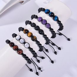 12MM Amethyst Bracelet Adjustable Natural Stone Tiger Eye Black Frosted Bracelets for Men Women Fashion Jewellery