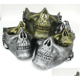 Party Masks Half Face Protective Skl Mask Gold Sier Airsoft Halloween Scary Masquerade Cosplay Plastic Horror Dbc Vt0781 Drop Delive Dhgjr