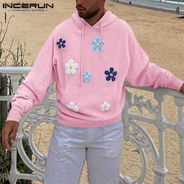 INCERUN Tops 2023 Fashion Casual Style New Men Sweatshirts Long Sleeve Pullover Hooded Tops 2021 Embroidery Floral Hoodies S-5XL L230520