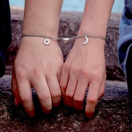 Charm Bracelets Fashion Love Heart Magnet Couple Silver Color Sun Moon Key Lock Pendant Lovers Friend Anniversary Jewelry