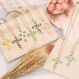 Pendant Necklaces 2023 Colourful Drop Oil Cross Necklace Zircon Eye Vintage Stainless Steel Clavicle Chain For Women