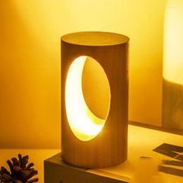 Table Lamps Japanese Style Led Intelligent Night Light Solid Wood Usb Power Supply Tree Hole Lamp For Living Room Bedroom Bedside