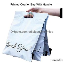 Packing Bags 50Pcs Printed Tote Express Bag With Handle Courier Selfseal Adhesive Eco Waterproof Plastic Mailing1 Drop Delivery Offi Dh6Dc