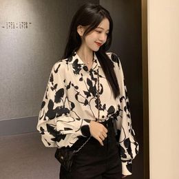 Women's Blouses Spring Printing Loose Blouse Ladies Long Sleeve Polo Neck Plus Size Shirt Tops Vintage Fashion Women Clothing