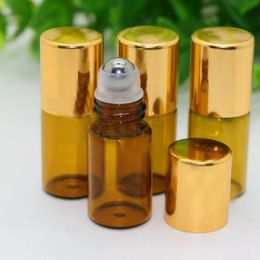 3ml Amber Glass Roll on Bottles Aromatherapy Essential Oil Roller Bottles With Roller Ball For Perfume 1200pcslot