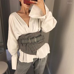 Belts Fashion Ladies Vintage Check Style Waist Belt Super Wide Fabric Adjustable Shirt Slimming Corset Cummerbund Girdle Women