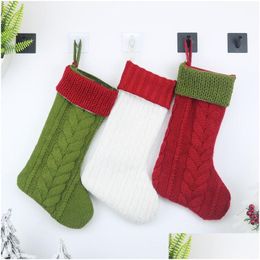Christmas Decorations Tree Ornament Stocking Gift Bag Red Green White Sock Xmas Decoration Candy Party Supplies Dbc Vt0777 Drop Deli Dheza