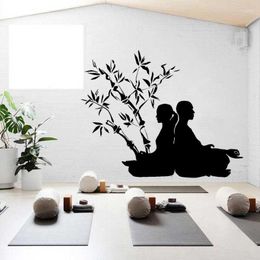 Wall Stickers Couple Yoga Practise Om Mantra Meditation Sticker Zen Buddhism Beauty Salon Spa Home Training Room Decoration Decal