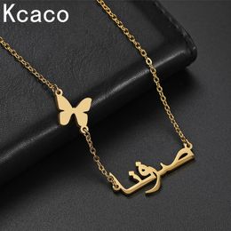 Strands Strings Kcaco Fashion Custom Stainless Steel Arabic Name Necklace With Butterfly For Women Personalized Letter Gold Choker Necklace Gift 230607