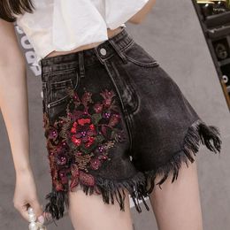Women's Jeans Summer Woman Vintage Floral Ripped Jean Shorts Pockets Female Large Size Casual Hole Short Denim Trousers G100