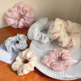 Other Double Layer Silk Organza Scrunchies Summer Spring Big Hair Rope Flower Print Elastic Bands Tie Girls Accessories R230608