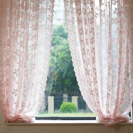 Curtain Light Pink Jacquard Lace Curtains Width 270cm Rod Pocket Wavy Side Sheer Tulle For Living Room Kitchen Short