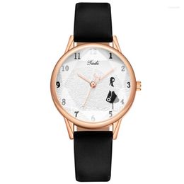 Wristwatches Simple Cartoon Women's Quartz Watch Cut Glass Mirror Belt Women Luxury Delicate Small Dial Analogue Clock