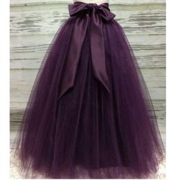 Skirt Puffy Dark Purple Long Tulle Skirts for Women with Riffon Sash Puffy Tutu Skirt Female Adult Saias Custom Made New Elastic