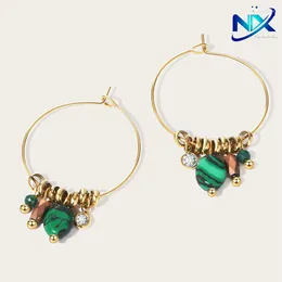 Hoop Earrings Retro Style Wear Beads Malachite Titanium Steel Exaggerated Niche Light Luxury Ear Accessories Wholesale Drop