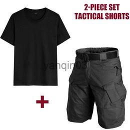 Men's Shorts Summer Men Outdoor Suits T shirt + Shorts 2 Piece Set Classic Tactical Shorts Waterproof Camo Pants Multi-pocket Hunting Shorts J230608