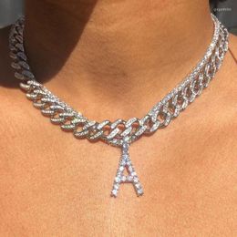 Chains A-Z Custom Rhinestone Tennis Chain Letter Necklace For Women Men HipHop Jewellery Alphabet Pendant Choker Wholesale