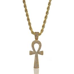 Pendant Necklaces Hip Hop Cross Key Shape Pendants Necklace Jewellery Copper Bling Diamond Stone 18K Gold Plated Women/Men Drop Deliver Dhjwy