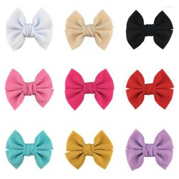 Hair Accessories 20pcs/lot 4.5'' Seersucker Waffle Fabric Bow With Clip For Girls Soft Solid Knot Boutique