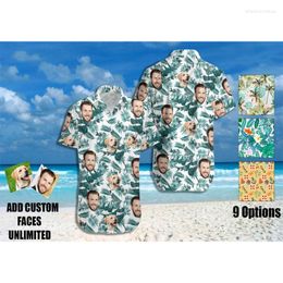 Men's Casual Shirts 2023 Summer Custom Po Face Shirt - Short Sleeve Button Down Hawaiian Gifts Men Beach Party