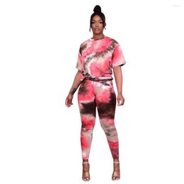 Ethnic Clothing African Clothes Women 2 Piece Set T Shirt Tops And Pants Suit Summer Tie Dye Print Fashion Casual Outfits Ropa Mujer