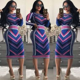 NEW Designer Wholesale Sexy Dresses Summer Women Long Sleeve Bodycon Midi Dress Casual Print Skinny Sundress Y2K Streetwear Bulk Wholesale Clothes 001