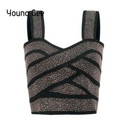 Tops Young Gee Punk Style Short Glitter Sequin Bustier Women Sexy Bralette Bandage Crop Top Femme Elastic Tube Camisoles Tops Mujer
