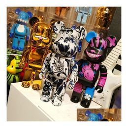 Movie Games Bearbrick 400% Blue And White Porcelain Innersect Exhibition Exclusive Building Block Violent Bear Trend Decoration Gi Dhibm