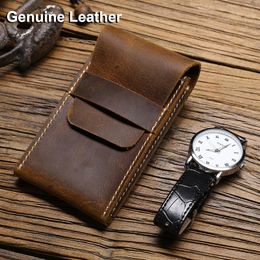 Watch Boxes Cases Genuine Leather Watch Storage Organiser Smart Band Portable Bag Vintage Leather Display Watch Box with Belt Dust-proof Cover 230607