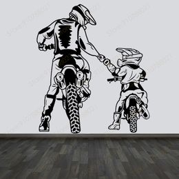 Family Father and Son Motocross Wall Stickers Helmet Motorcycle Vinyl Home Decor Sports Decoration Motorcycle Decals Murals S596
