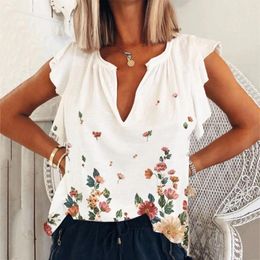 Women's Blouses Blouse For Women Dressy Tank Tops V Neck Ruffle Sleeve Summer Loose Tee Shirts Pretty Fashion Woman 2023