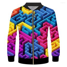 Men's Jackets IFPD EU Size Men's Casual Long Sleeve Zipper Printed Funny Colorful Maze 3D Coats Man Fit America Plus Overcoat