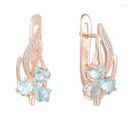 Dangle Earrings FJ Women Girls Three Light Blue Cubic Zircon 585 Rose Gold Colour Drop