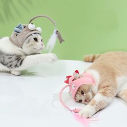 Cat Toys Interactive Kitten Fishing Headdres Hat Feathers Bait Fishing Head Covers Tease Wand Toy Pet Supplies Cat Accessories