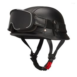 Motorcycle Helmets Black Leather World War II German Style Helmet Capacetes1/2 Retro Cascos Para Moto