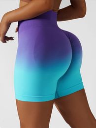 Women's Shorts Seamless Yoga Sports Short Gradient High Waist Hip Lift Tight Breathable Fitness Workout Running Push Up Pant 230608