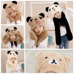 Berets Cartoon Scarf Hat Glove Sets Apparel Accessories Thick Hoodies Winter Gloves Set Panda Windproof