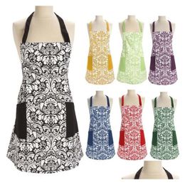 Aprons Flower Print Cooking Kitchen Apron Adt Dinner Party Baking Bbq Cotton For Woman Men Home Tools Dbc Vt0787 Drop Delivery Garde Dhkpa